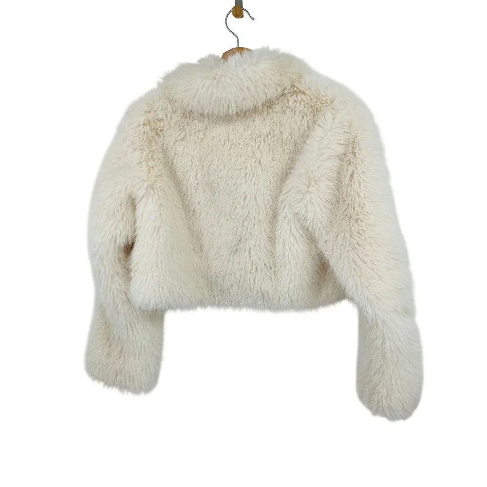 Trish Scully Faux Fur Coat Kids XL Cream Cropped Shag Jacket